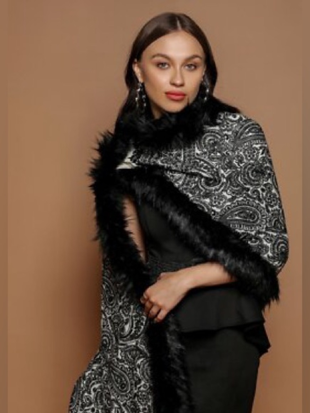 Black Faux Fur Trim Scarf - Luxurious Winter Wrap